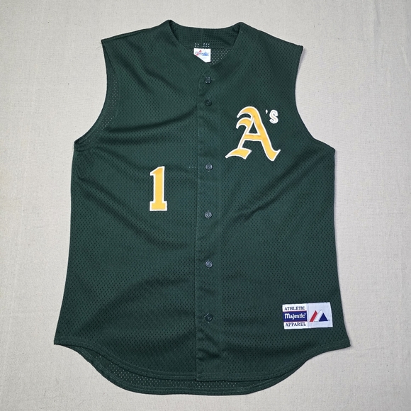 Vintage Majestic Oakland A's Sleeveless Button Down Baseball Jersey Size Medium - Picture 1 of 7